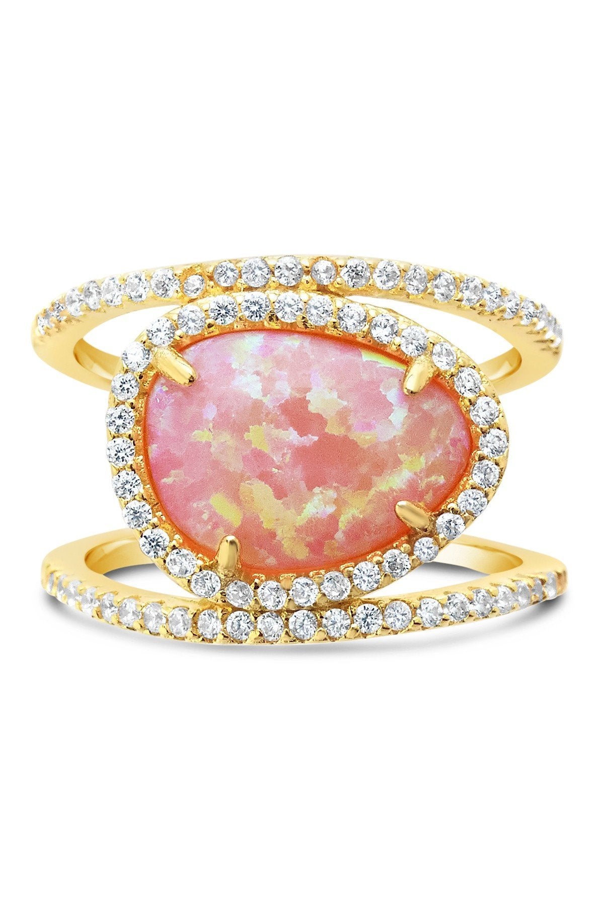 14K Gold Plated Sterling Silver Created Opal Oval Gemstone Ring