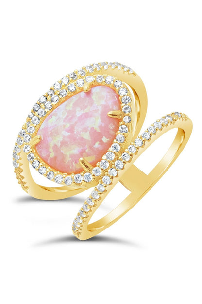 14K Gold Plated Sterling Silver Created Opal Oval Gemstone Ring