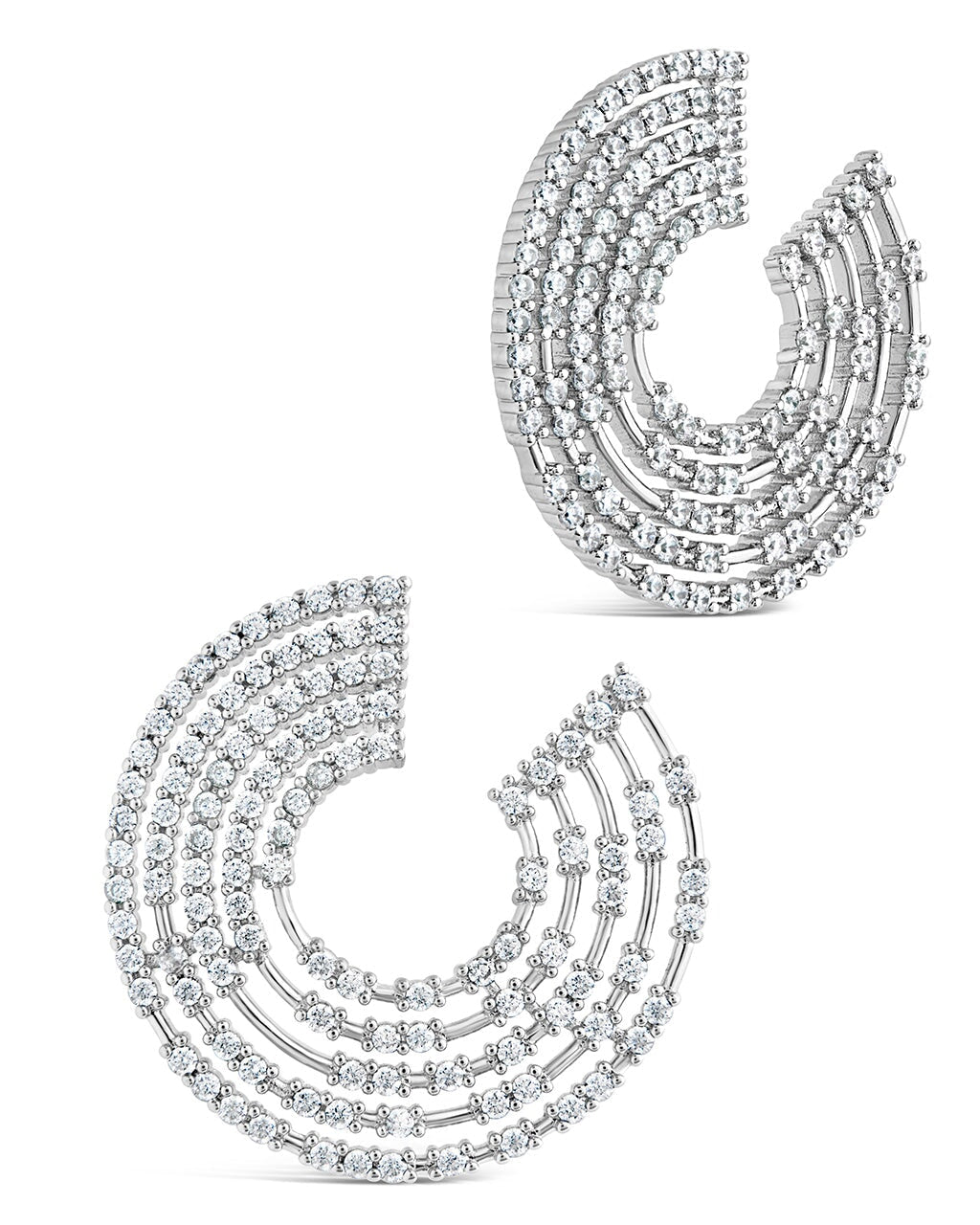 5 Row CZ Swirl Statement Stud Earrings