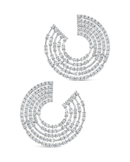 5 Row CZ Swirl Statement Stud Earrings