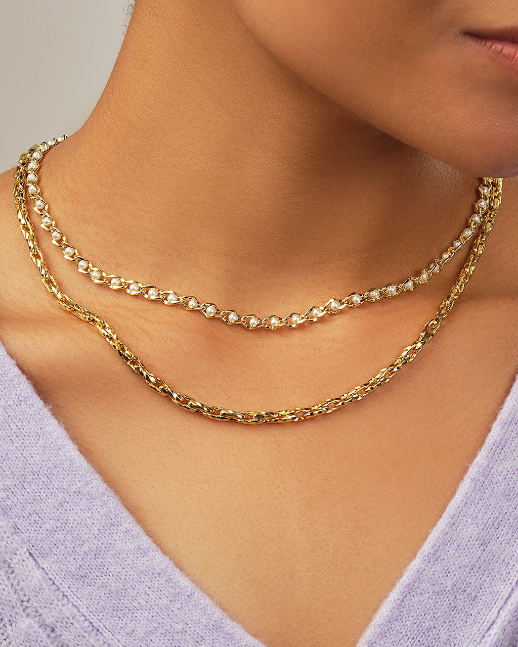 Amedea Pearl & Chain Layered Necklace