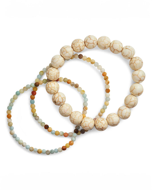 Amazonite & Cream Howlite Stretch Bracelet Set of 3