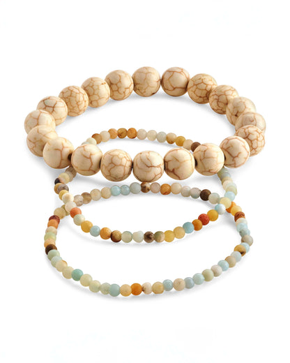 Amazonite & Cream Howlite Stretch Bracelet Set of 3