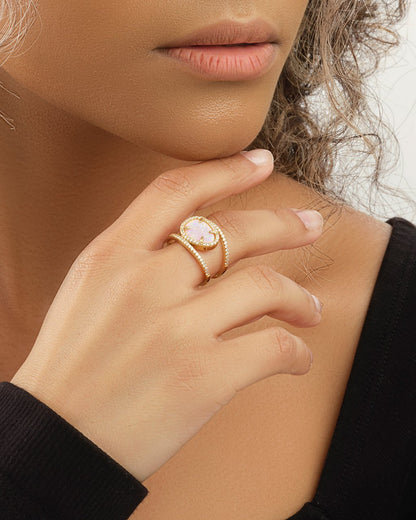 14K Gold Plated Sterling Silver Created Opal Oval Gemstone Ring